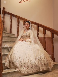 off white organja beaded lehenga