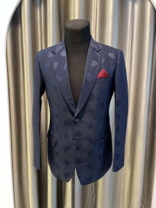 nevy blue blazer with leaf butta