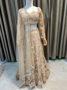 Rose gold Halter Design Blouse Flower beaded Lehenga -  BLGolBlo026