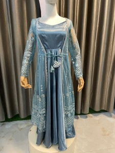 Gray Silk Gown with Fabric Outer Set