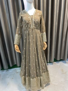 Brown Anarkali With Mirror Details - AGBrMirD027