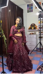 Maroon Monochrome Beaded Lehenga - BLMaBe006