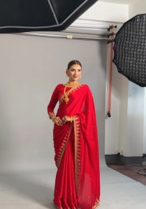 Red Silk Golden Handwork Sari Set - SRGolSil057
