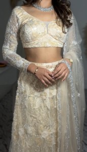Light Golden Cream Lehenga Flower Details Same as Lemon Green Fabric - BLLiGolCrFloD032