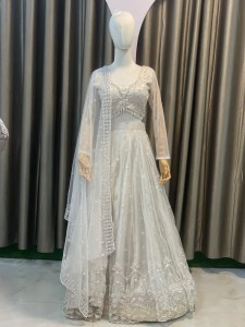 Whitish Lehenga with Silver & Moti Beaded - BLWSi035