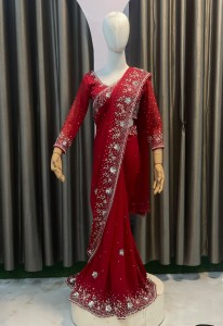 Red Sari Silver Work