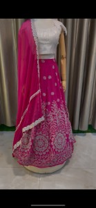 Rani Pink Lehenga Silver Sequins with White Blouse - MLRaPiSiSeWBlo032