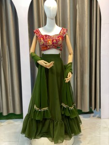 Mehendi Green (1 Step) Lehenga Rani Pink Blouse - MLGrRaPiBlo47