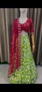 Lemon Green Sequins Lehenga with Rani Pink Beaded Blouse - MLGrSePiBlo010