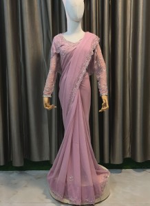 Onion Silver Work Heavy Sari - SOnSi011