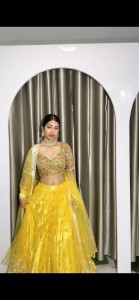 Yellow Lehenga Golden Sequins with Orange Rajesthani Blouse - MLYGolSeOrBlo016