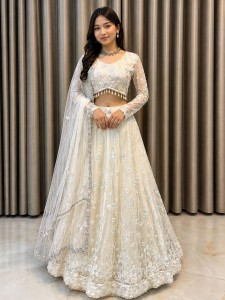 Off White Sequin Embroidered Lehenga Set