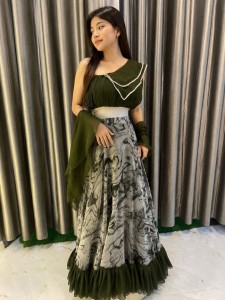 Mehendi Green Organza Lehenga