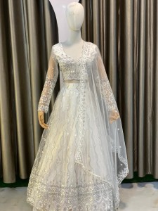 Off White Lehenga  With Silver Sequins - NLOfWSiSe059