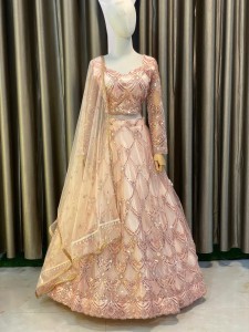 Peach Lehenga With Rose Gold Sequins Details - NLPeRoGolSeD053