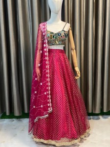 Rani Pink Mermaid Golden Details String Rajesthani Blouse - MLRaPiMerGolD045