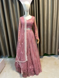 Pinkish Peach Lehenga Same Colour Flower Plus Size - NLPiPeFlo+026