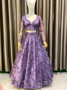 Dark Purple Lavender Lehenga With Monochrome Details - NLLvMoD058