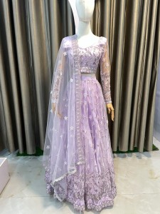 Light Lavender Lehenga With Leaf Design Details Long - NLLiLv049