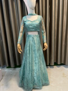 Nude Green Mermaid Skirt with Same Sequins and Thread