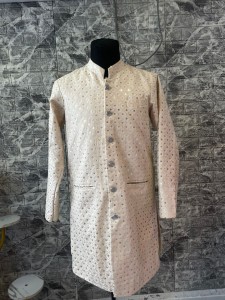 Off White Sequins Sherwani