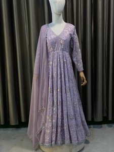 Lavender Anarkali Silver Details Mirror Work - AGLvSiDMir016