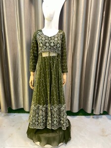 Mehendi Green Georgette Skirt With Outer Set - AGGrGg024