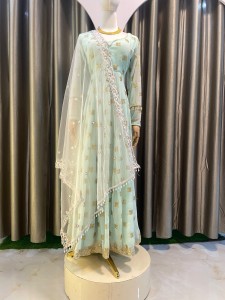 Sea Green Anarkali golden Details - AGGrGolD006
