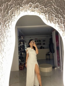 White Party Dress One Side Slip - PDW050