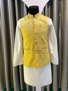 White Kurthi Set with Yellow Modicoat
