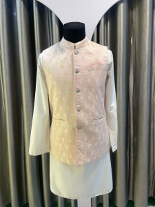 White Kurthi Set with Light pink Modicoat