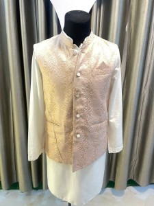 White Kurthi Set with Light Pink Modicoat