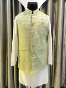 White Kurthi Set with Lemon Green Modicoat