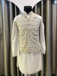 White Kurthi Set with Multi Colour Pastel modicoat