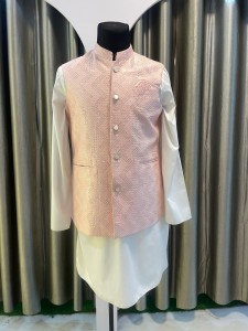 White Kurthi Set with Baby Pink modicoat