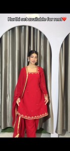Red Golden Hand Work Kurtha Set - SSRGolEm003
