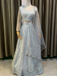 Ocean Blue White Sequins (Plus Size) Lehenga - NLOcBWSe+008
