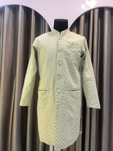 Lemon Green with White detailing sherwani