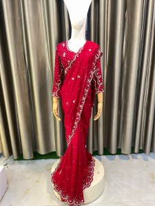 Red Laliguras work Sari Set Plus size