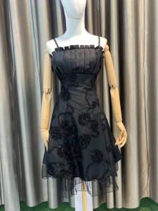 Black Short One Piece Black Flower - PDBlShFlo019