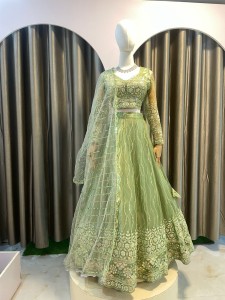 Pistachio Green with peach Sequins