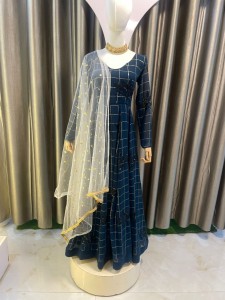 Prussian blue Anarkali Set