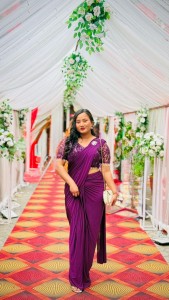 Wine ready to wear saree set