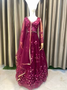 Dark Purple Lehenga Same colour Flower
