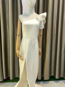 White Party Dress Slit Cut Side Bow
