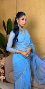 ICE BLUE SARI WITH SILVER WORK