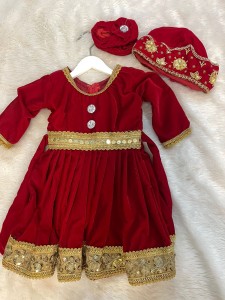 Red golden Lace velvet pasni set
