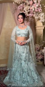 Mint Green Beaded Mermaid flower Lehenga