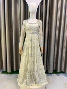 Lemon Green Silver Sequins Anarkali Set - AGLeGrSiSe025