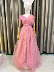 Peach Gown Chest Sequins front Design